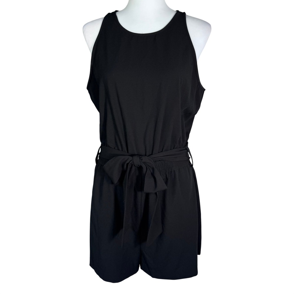 BANANA REPUBLIC Womens 10 Black Tie Waist Sleeveless Romper Pockets Keyhole Back